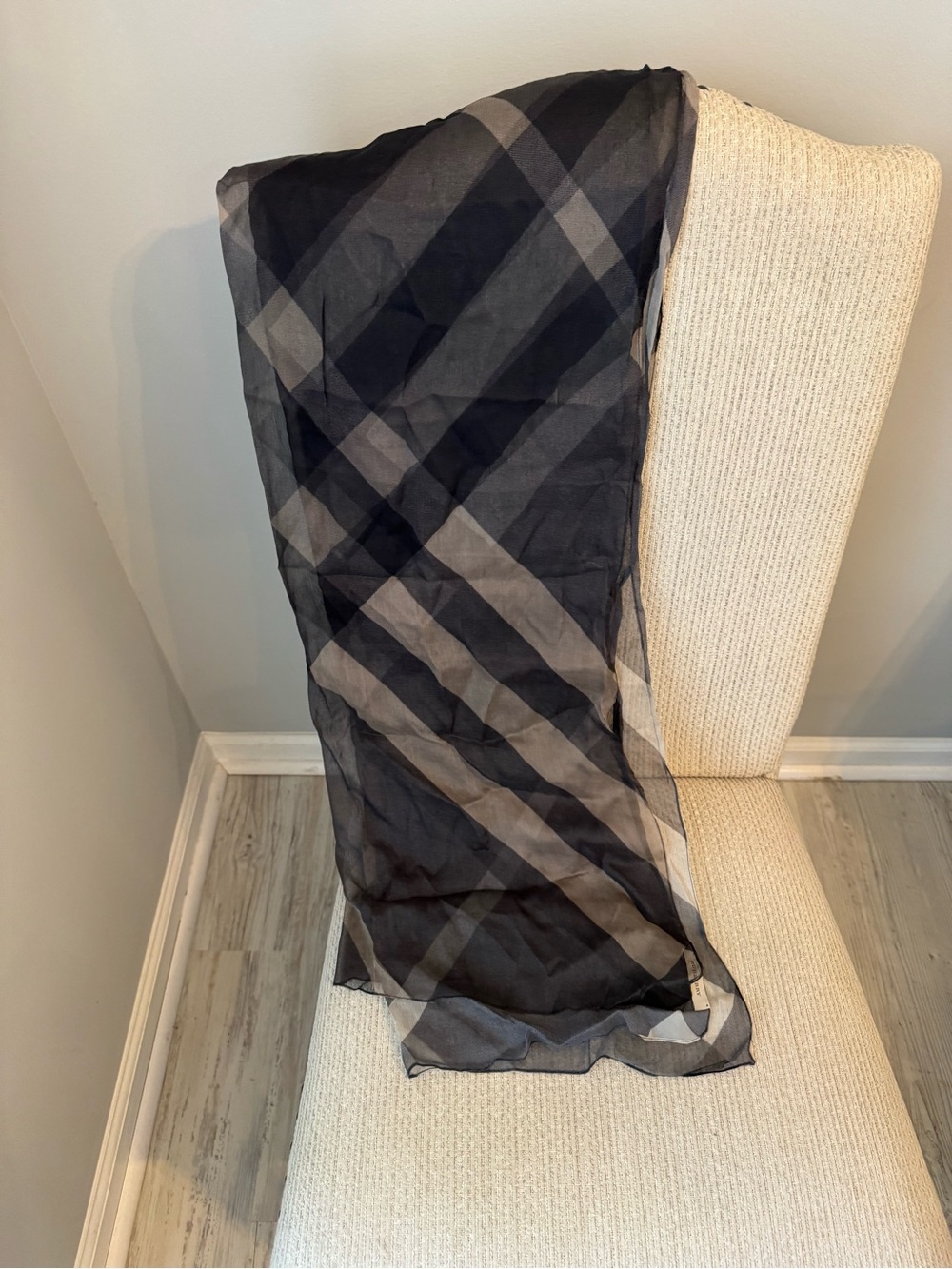 Burberry Cream and Black Lightweight Patterned Scarf
